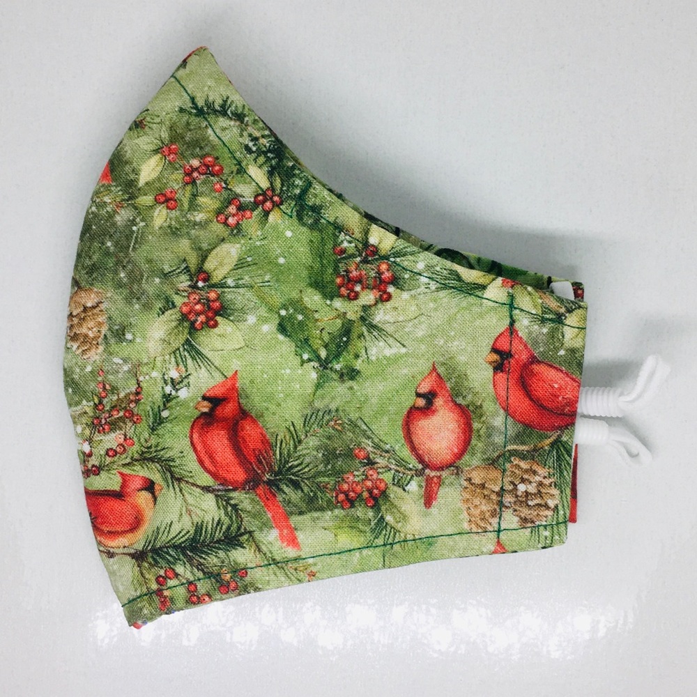 CARDINALS ON BRANCHES 100% COTTON MASK & LANYARD